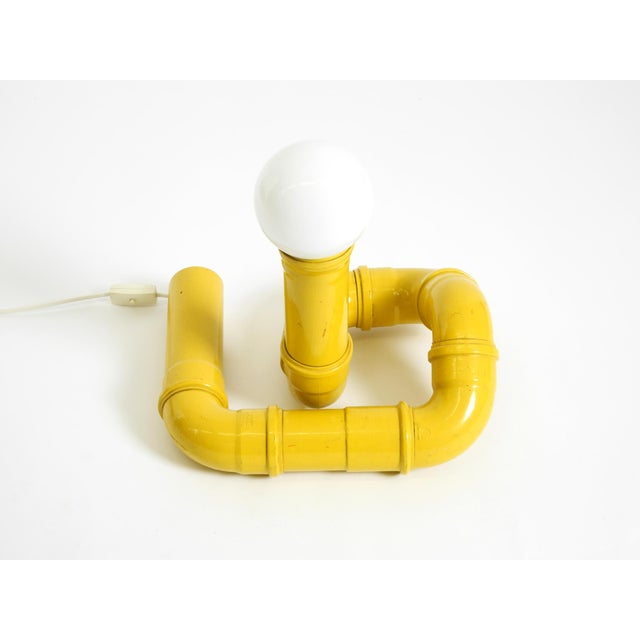 Pop Art Yellow Table Lamp with Plastic Tubing by Wavin, 1970s For Sale - Image 6 of 18