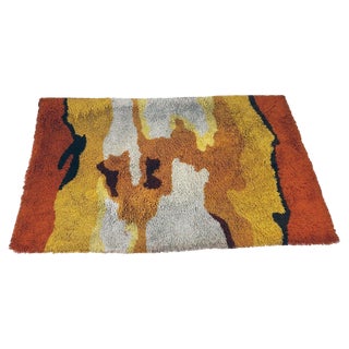Italian Burned Orange and Beige Lounge Rug, 1960s For Sale