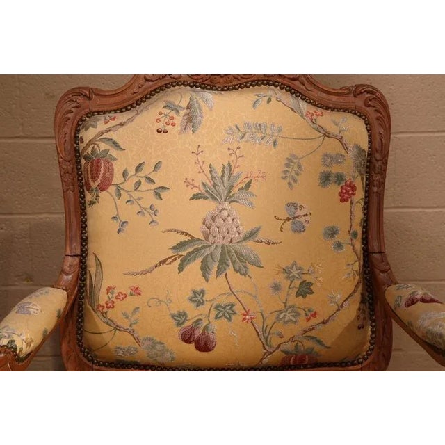 Brown Pair of Early 20th Century French Louis XV Walnut Fauteuils With Scalamandré For Sale - Image 8 of 10