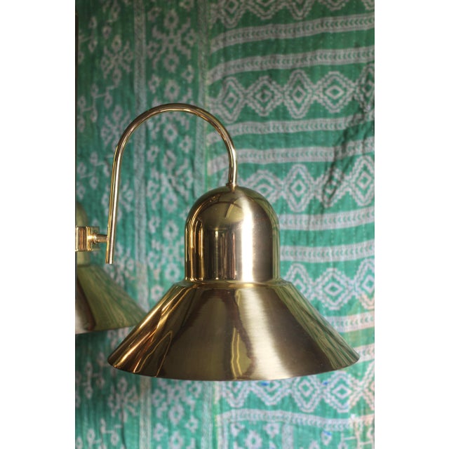 1980s Brass Shade Light Fixture With 3 Lights For Sale - Image 10 of 14