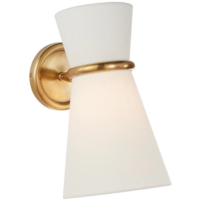 AERIN for Visual Comfort Signature Clarkson Small Single Pivoting Sconce in Hand-Rubbed Antique Brass with Linen Shade For Sale