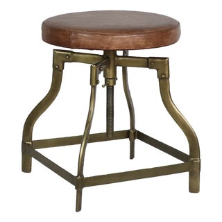 Matthew Izzo Home Brass Finish and Leather Adjustable Piano Stool For Sale