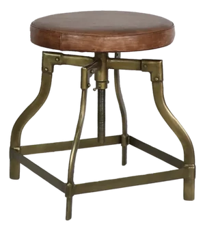 Matthew Izzo Home Brass Finish and Leather Adjustable Piano Stool