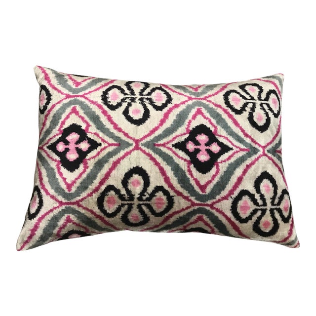 Silk Uzbek Ikat Velvet Hand Made Pillow Cushion,16x24 For Sale