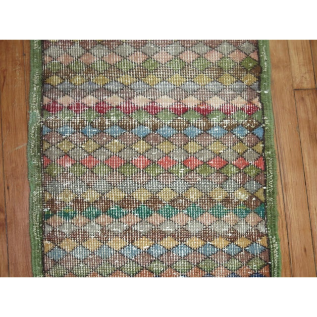 Shabby Chic Mid 20th Century Green Turkish Deco Runner, 1'10'' X 7'7'' For Sale - Image 3 of 3