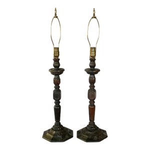 Pair of Carved, Tall Wooden Table Lamp Bases Ca. 1910-20