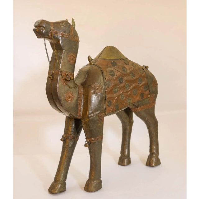 Mid 20th Century Large Wood Camel Sculpture Covered in Brass and Copper Raj India For Sale - Image 5 of 12