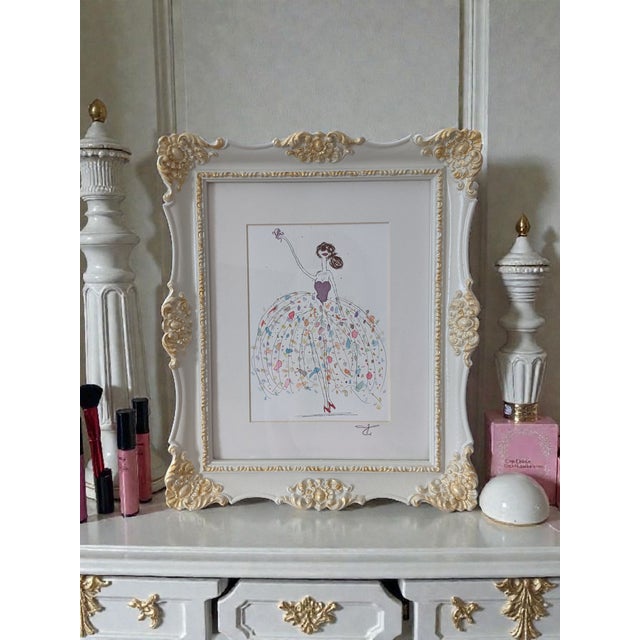 White Original Fashionista Figural Watercolor Painting Framed For Sale - Image 8 of 14