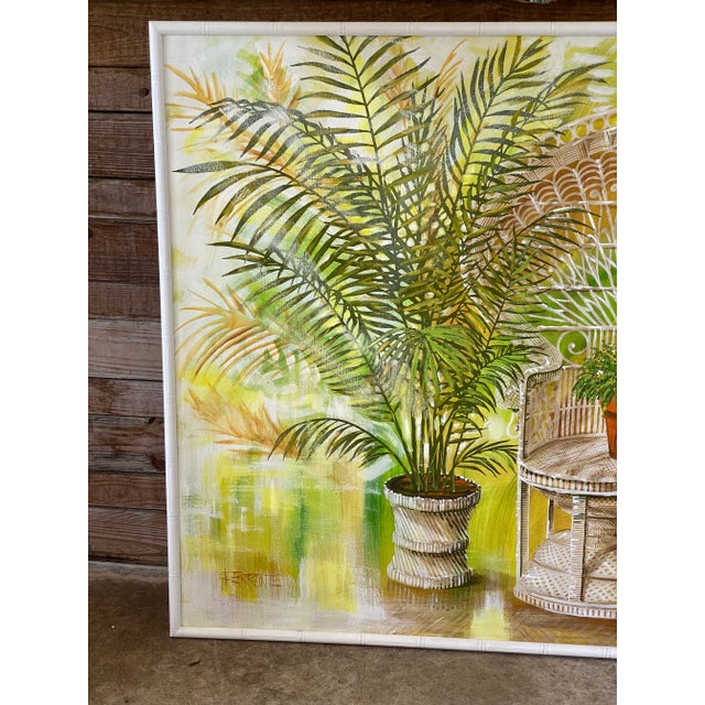 Coastal 1970’s Boho Coastal Palms and Peacock Chair Painting For Sale - Image 3 of 11