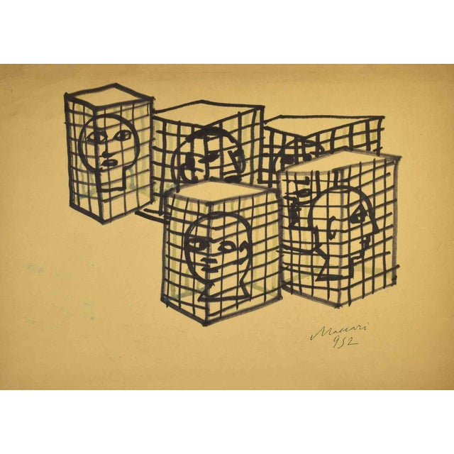 Mino Maccari, Prisoners, Marker Drawing, 1952 For Sale