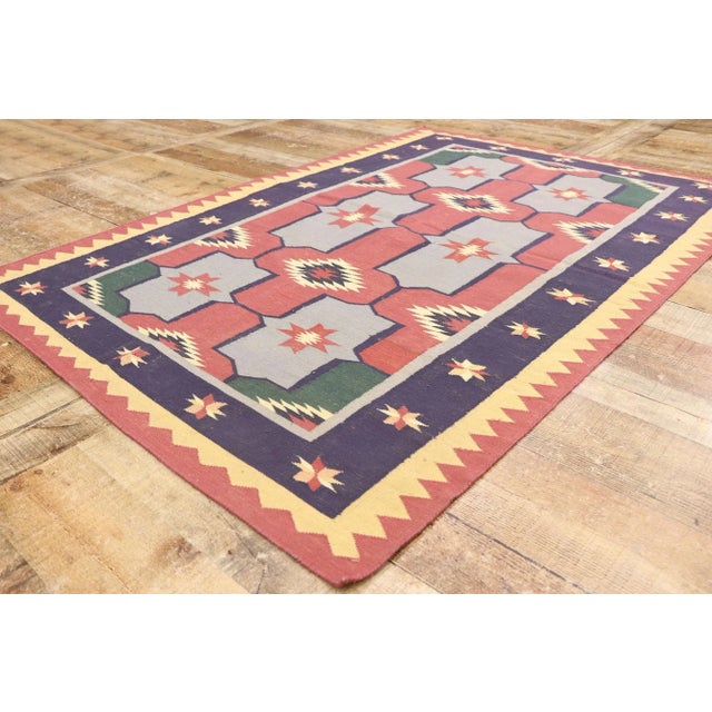 Vintage Romanian Geometric Kilim Rug - 03'11 X 05'11 For Sale In Dallas - Image 6 of 9