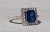 Silver The Bell Mountain: Diffused Emerald Cut Blue Sapphire Engagement Ring and Wedding Set with Custom Band For Sale - Image 8 of 11