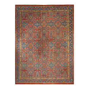 Antique Indian Wool Sultanabad 12X16 Red, Blue & Ivory Handmade Area Rug #9902404