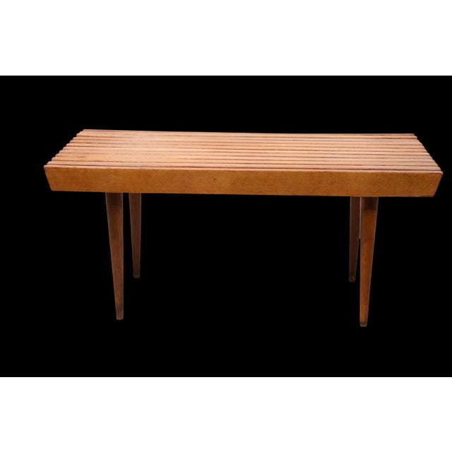 Wood Mid 20th Century Diminutive Mid Century Slat Table Bench For Sale - Image 7 of 18