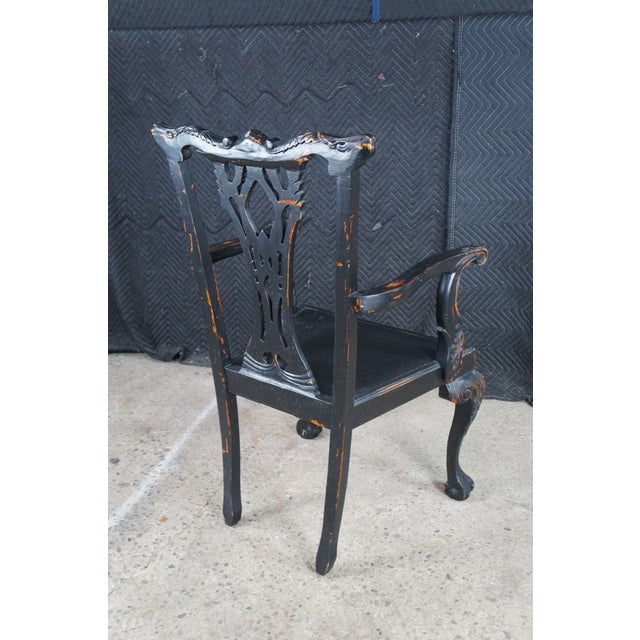 Late 20th Century 2 English Chippendale Style Black Painted Mahogany Ball & Claw Armchairs For Sale - Image 6 of 12
