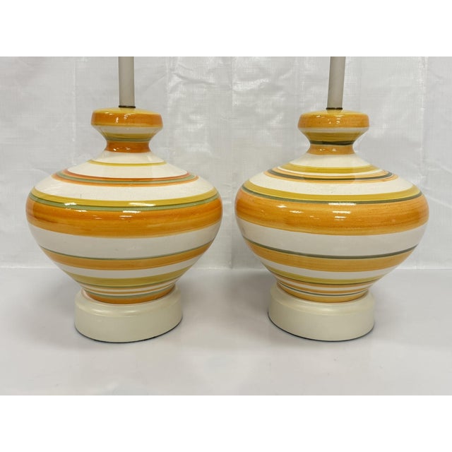 A Pair of Vintage 1960s Striped Ceramic Table Lamps by Remains Lighting For Sale - Image 9 of 18