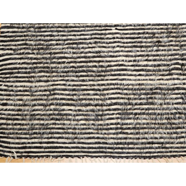 Vintage Turkish Tulu Rug, Handwoven, Shaggy Wool Pile, Stripe Design, 4' x 6' For Sale - Image 9 of 14