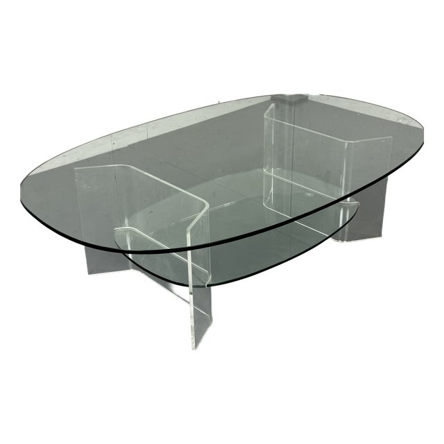Space Age Italian Modern Glass and Acrylic Coffee Table, 1980s For Sale