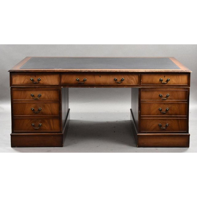Wood Mahogany Partners Desk, 1980s For Sale - Image 7 of 14