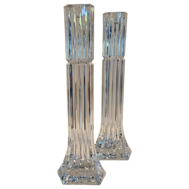 Ribbed Crystal Candle Holders - A Pair For Sale - Image 9 of 9