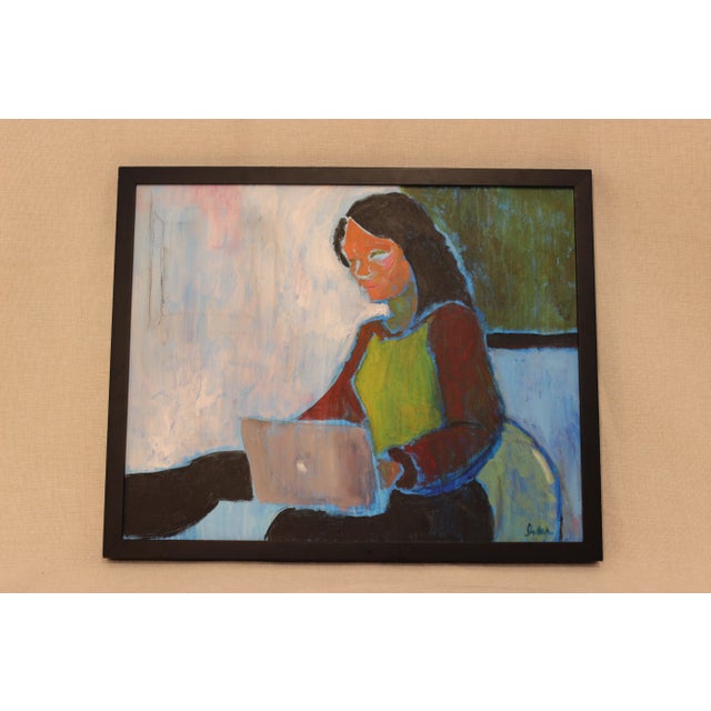 Contemporary Original Abstract Oil Painting of a Woman, Signed by Artist For Sale - Image 3 of 9