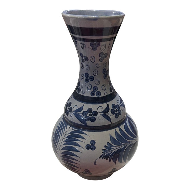 1970s Large Blue and White Ceramic Vase For Sale