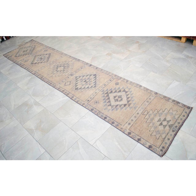 Hand-Made Turkish Runner Rug . Soft Colors Low PileTribal Herki - 2′9″ × 13′3″ For Sale - Image 14 of 16