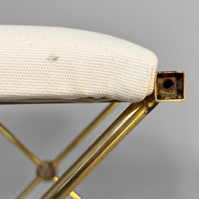 Italian Modern Stools in Gilt Metal and White Fabric, 1980s, Set of 2 For Sale - Image 9 of 18
