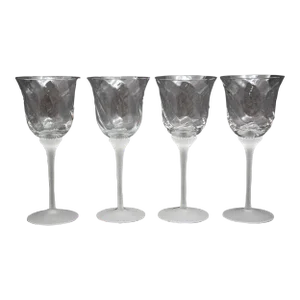Fine Crystal Stemware Frosted Swirl Wine Goblets Set of 4