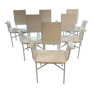 Matteo Grassi Dining Chairs Set of 6 in White Leather