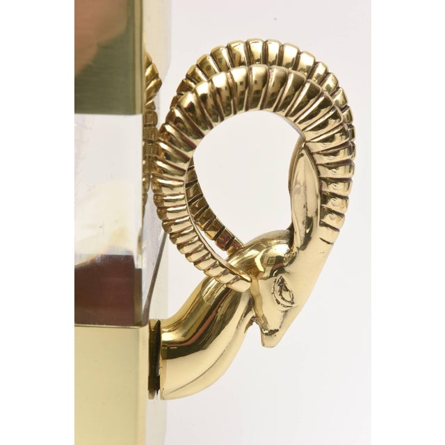 1970s Lucite and Polished Brass Ram's Head Wall Sconces - a Pair For Sale - Image 4 of 11