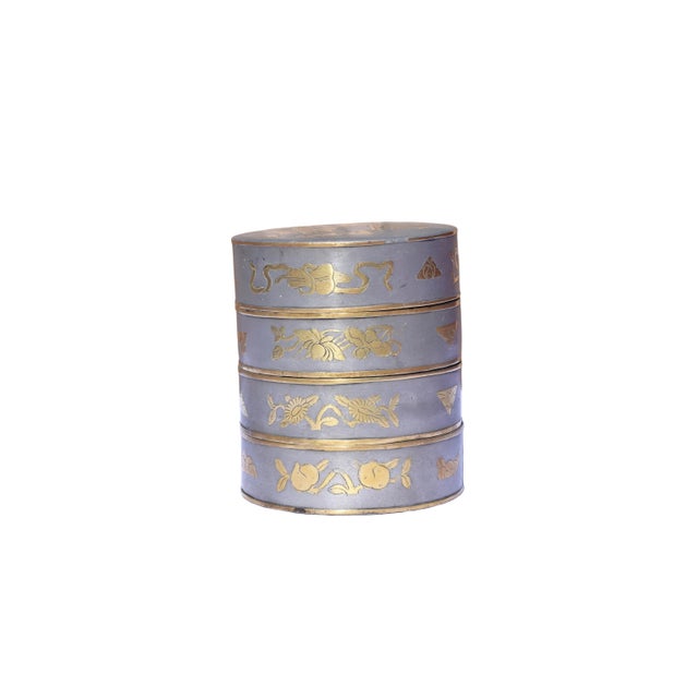 Chinese Late 19th Century Chinese Pewter Four-Tier Stacking Sweetmeat Box For Sale - Image 3 of 9
