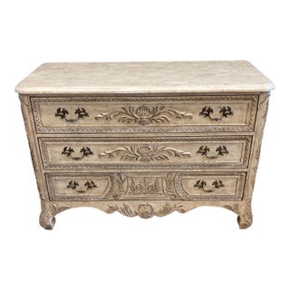 Gustavian Style Vintage Carved Chest of Drawers With Brass Pulls For Sale