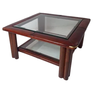 Italian Rectangular Leather Sofa Table, 1970s