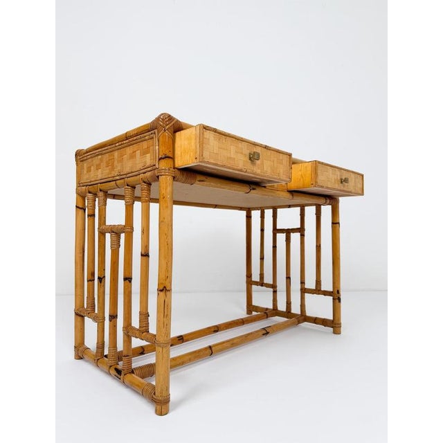 Mid-Century Modern Italian Bamboo, Cane and Rattan Console Desk, 1970s For Sale - Image 12 of 18