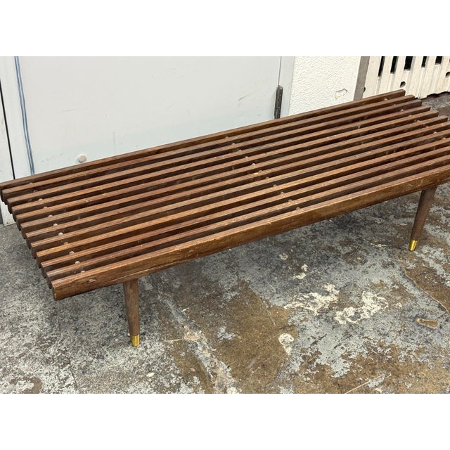 Mid-Century Slatted Walnut Bench / Coffee Table For Sale - Image 4 of 12