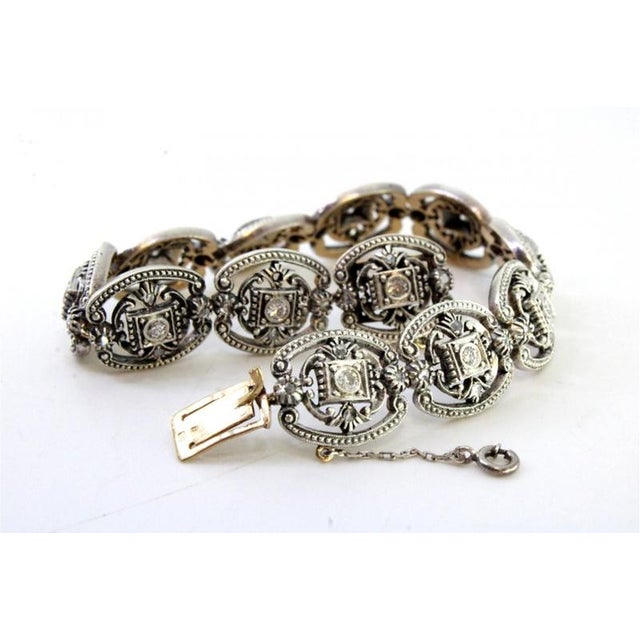 Metal Art Deco 19.2K Gold Bracelet with Diamond Paddle For Sale - Image 7 of 10