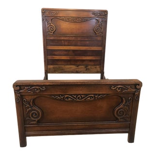 Antique High Back Carved Oak Full Size Bedframe For Sale