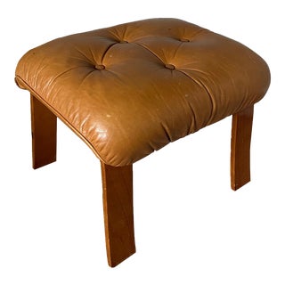 Mid Century Modern Leather and Bent-Plywood Foot Stool For Sale