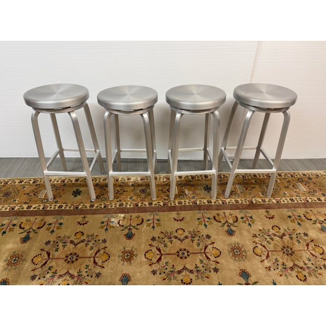 Transitional Crate & Barrel Swivel Bar Stools, Set of Four For Sale - Image 3 of 13
