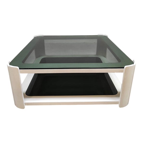 Vintage Space Age Italian Smoked Glass Coffee Table, 1970s For Sale