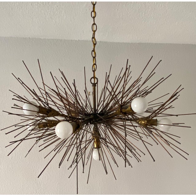 Brutalist Brass Urchin Chandelier by Feldman | Chairish