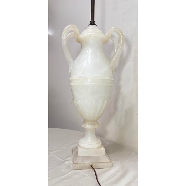 Antique Italian Hand Carved Alabaster Marble Stone Urn Style Electric Table Lamp For Sale - Image 13 of 14