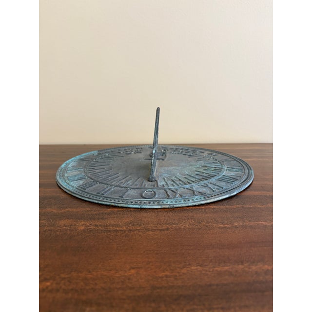 Late 20th Century Vintage English Country Iron Verdigris Garden Sundial "Grow Old Along With Me" For Sale - Image 5 of 7