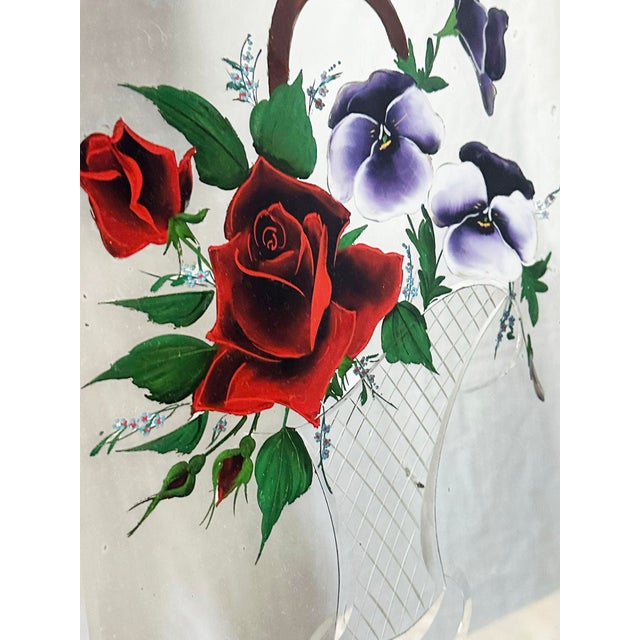 Antique Edwardian Venetian Carved Reverse Painted Floral Mirrors, 1980s, Set of 2 For Sale - Image 4 of 11