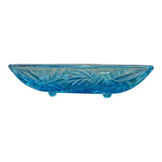 Vintage Hazel Atlas Aqua Blue "Pinwheel" Triangle Candy Dish For Sale