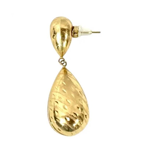 14k Yellow Gold Textured Drop Earrings For Sale - Image 4 of 7