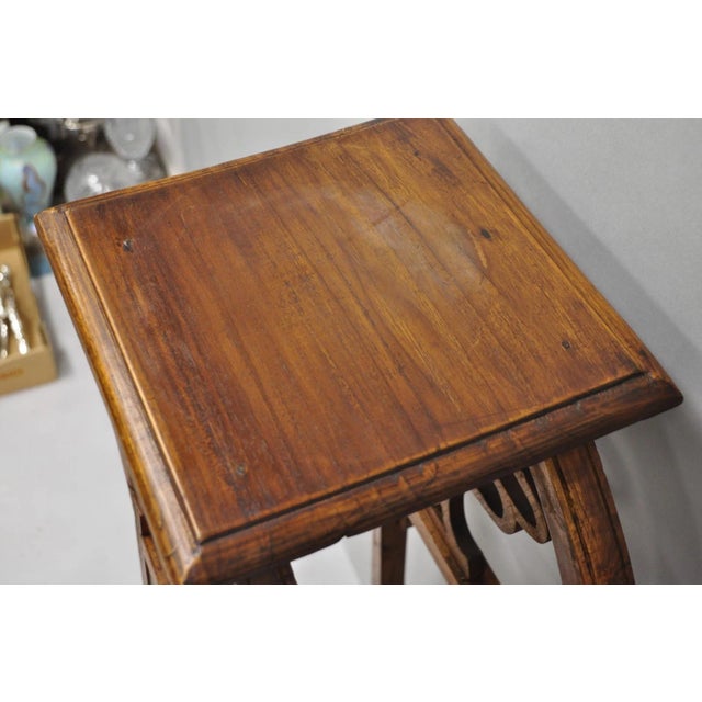 Vintage French Art Nouveau Style Carved Teak Pedestal Plant Stand Side Table For Sale - Image 12 of 18