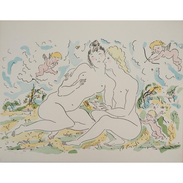 Léonard Tsuguharu Foujita, Couple of Women and Cherubs, Original Engraving For Sale - Image 8 of 8