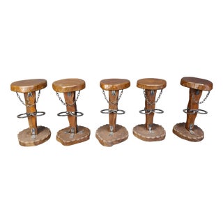 Vintage Brutalist Bar Stools, 1960s, Set of 5 For Sale